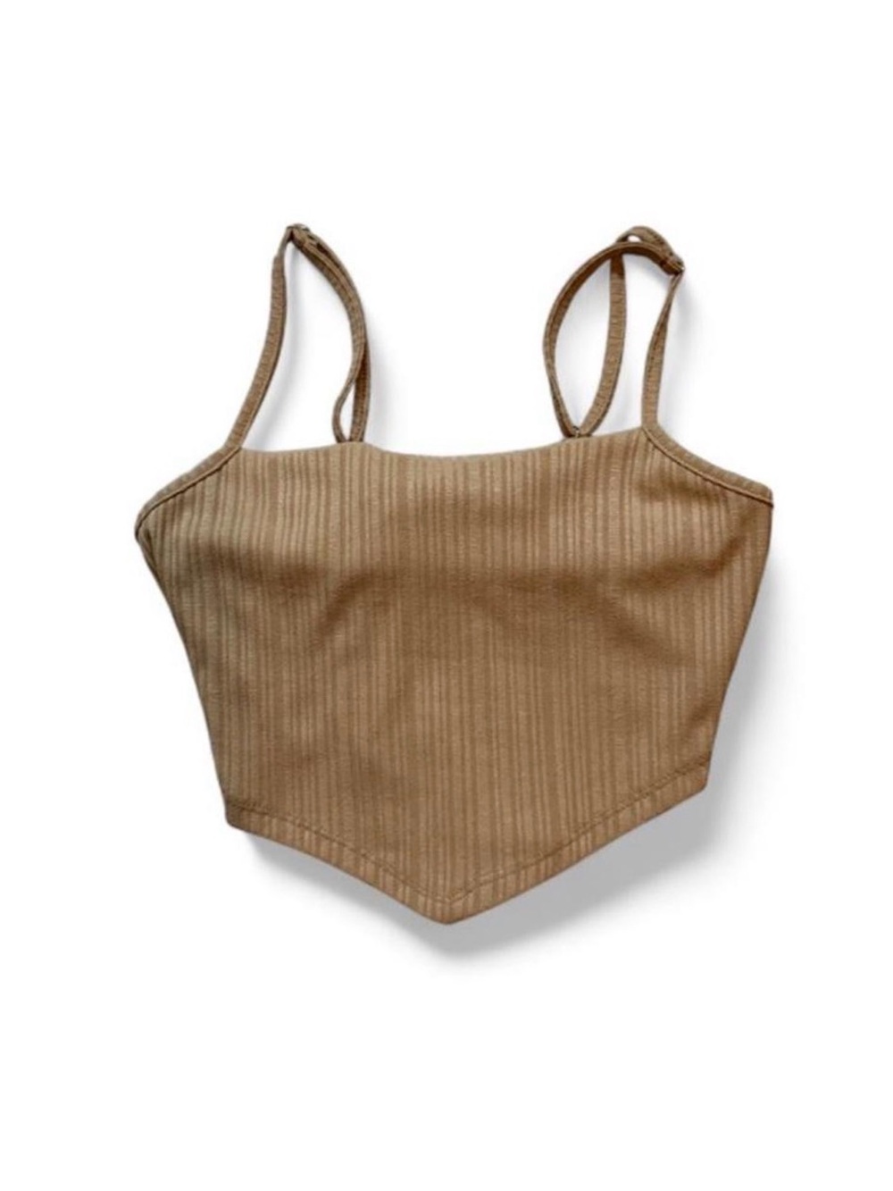 BiaShe Boutique Tan Ribbed Back Tie Crop Top